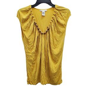 Design History Women's Yellow Wood Bead Scoop Neck Sleeveless Gather Knit Top XL